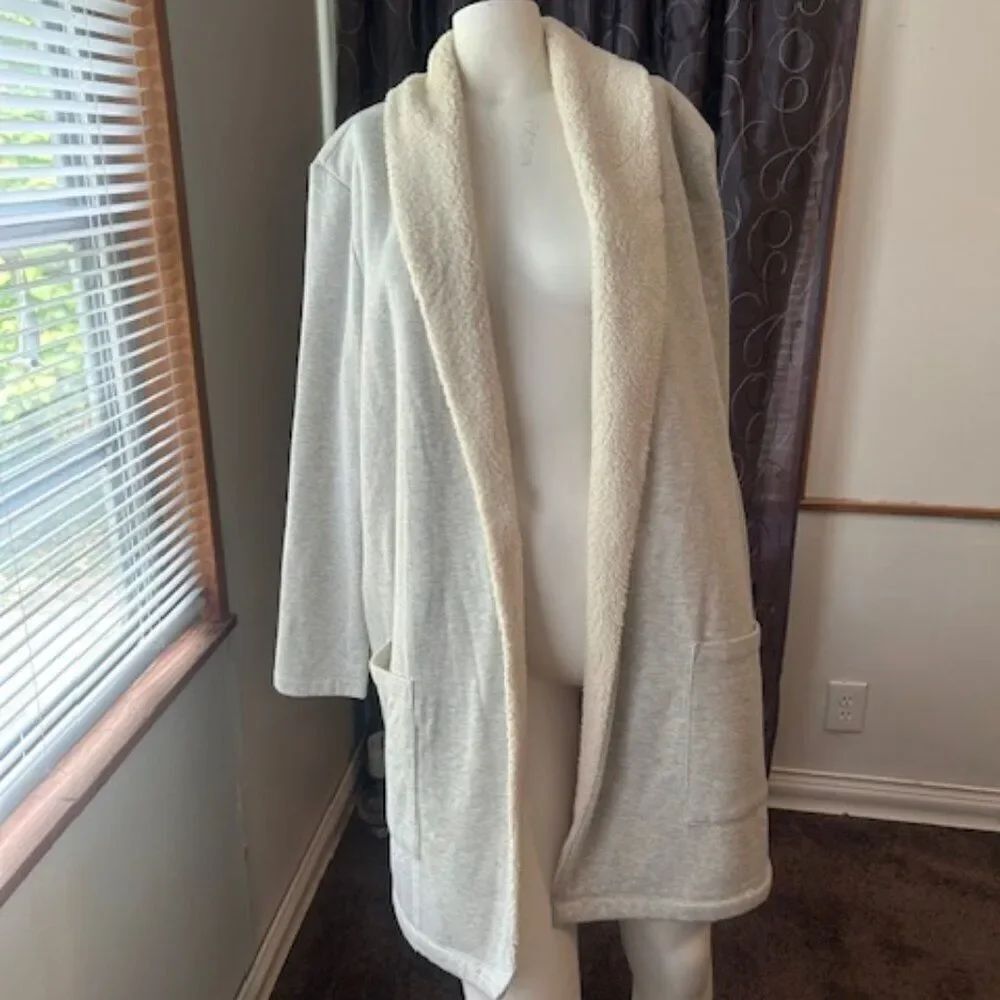 Eddie Bauer Cream/Gray Sherpa lined shawl collar open cardigan, size XL